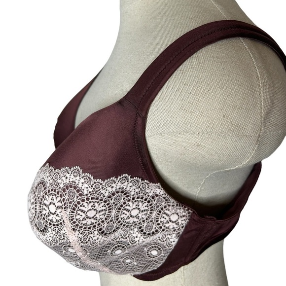 Cacique Lane Bryant Burgundy Pink Full Coverage Lace Plus Size Bra 38DDD - Picture 6 of 9